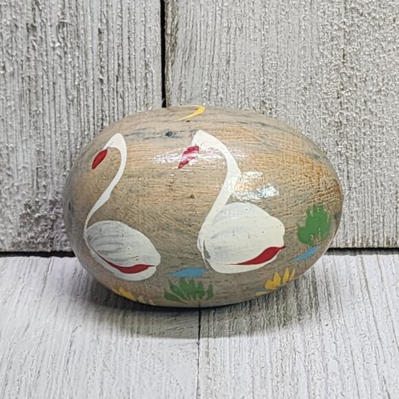 Hand Painted Swan Wooden Paperweight Home Art Decorative Collectible - Picture 2 of 7